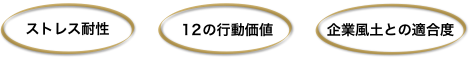 1.ストレス耐性　2.12の行動価値　3.企業風土との適合度